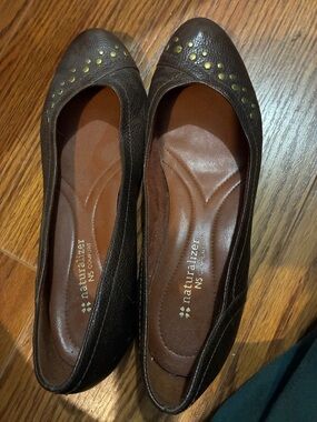 Naturalizer Dark Brown Studded Leather Ballet Flats
